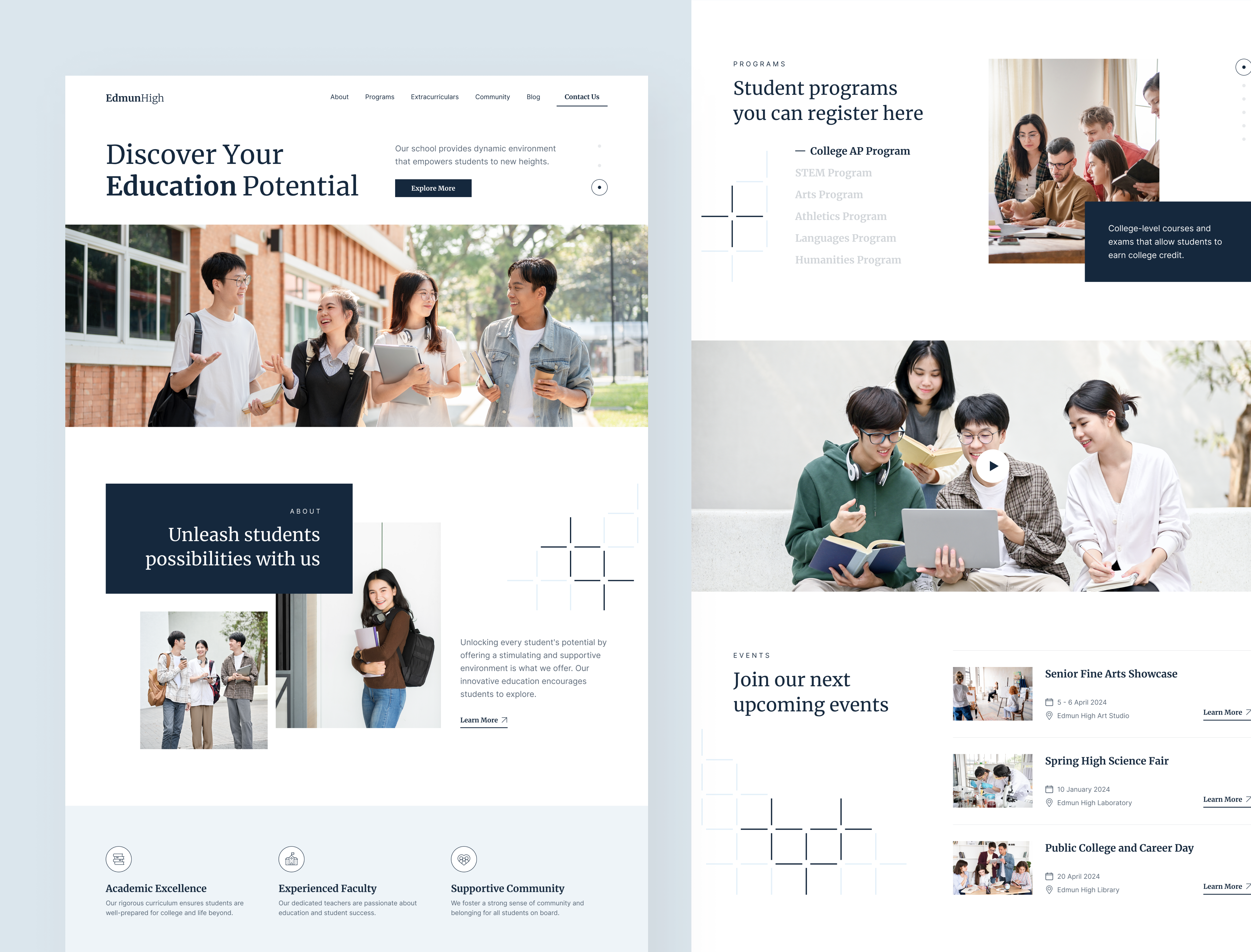 EdmunHigh Homepage V1 & About – Senior High School Website Figma about us page edmunhigh education website figma design figma education figma template framer website high school template no code web design responsive ui school homepage school website student portal ui inspiration ui showcase ui trends uxui design website design