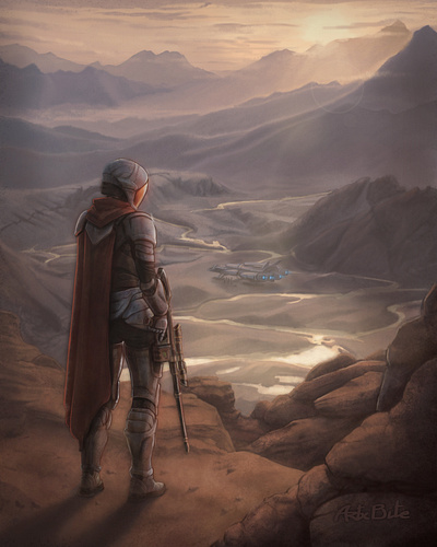 Desert Horizon: time to hunt! adventure art awesome best color comission concept conceptart digital epic fantasy futuristic illustration landscape lineart mountains sci fy space