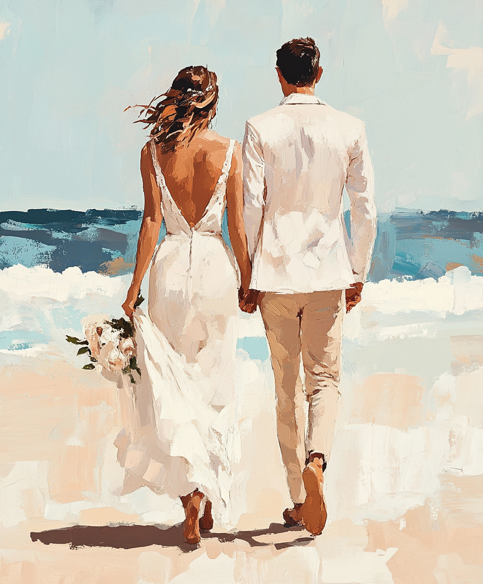 Beach Wedding, Couple Wall Art, Coastal Bride, Love Illustration beach wedding art beach wedding decor boho wedding decor bridal couple print coastal bride art destination wedding poster digital download elegant love art honeymoon wall art love illustration minimalist wedding art newlywed gift art newlywed wall art ocean wedding scene printable wedding gift romantic couple print romantic wedding art wedding couple art wedding decor wedding gift print