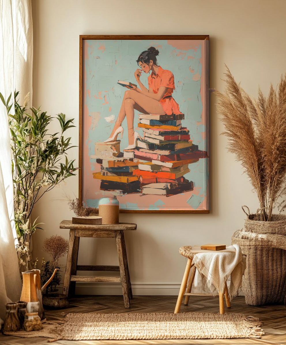 Reading Woman Art, Book Lover Wall Print, Literary Decor aesthetic wall art book aesthetic art book lover print book stack painting bookish wall art cozy reading decor girl with book poster home library decor intellectual art library wall print literary wall art quiet moment print reader gift art reading nook print reading woman art retro art print study room decor vintage book art whimsical book art writers wall art