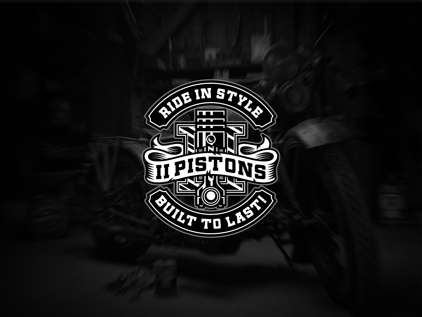 2 Pistons 99designs badge logo brand identity branding emblem logo garage logo logo motorcycle logo