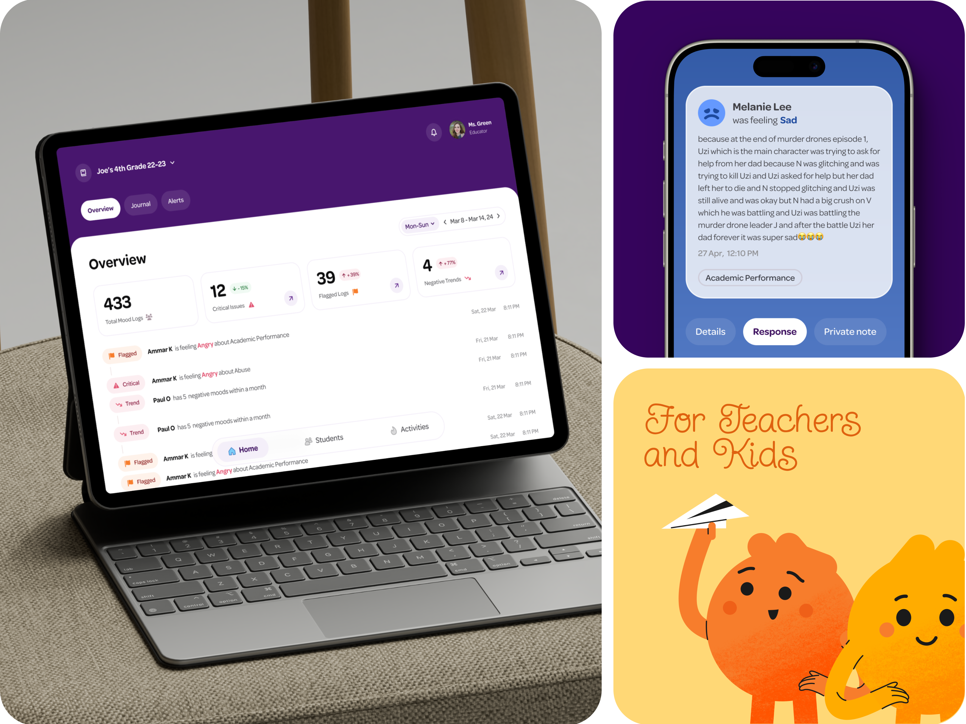 Emotional Wellbeing & Education App for Kids and Teachers childdevelopment childsafety classroomtech edtech educationdesign emotionalwellness emotiontracking figmadesign healthtech iosapp kidsapp mentalhealthapp moodtracker parentteacherapp productdesign responsiveui schoolapp teacherstools uiux uxforkids