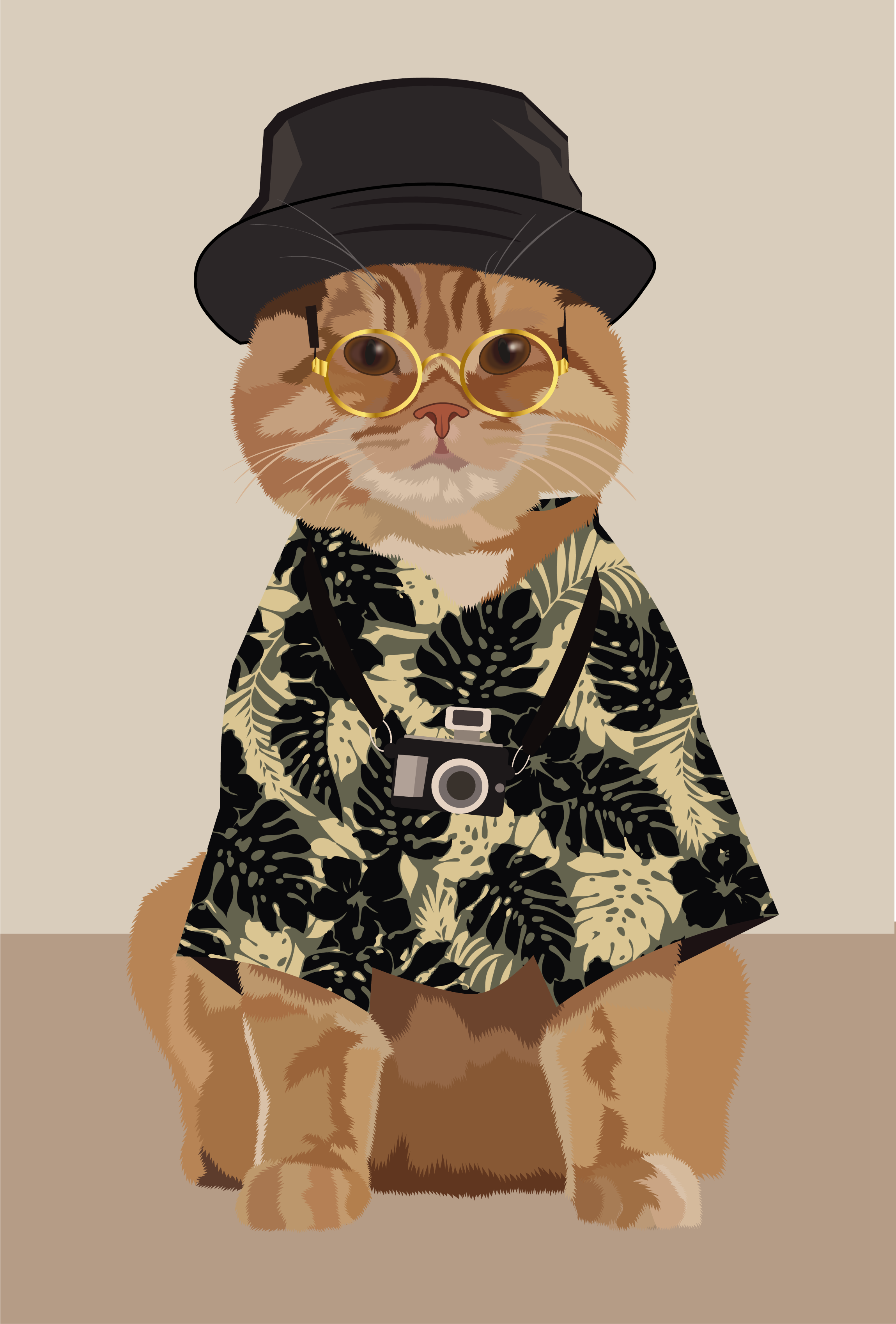 cat in a shirt animal animalcharacter art cat catdrawing catillustration catlover coolcat digitalart funnyillustration hipstercat illustration portrait stylishcat travelcat vector vectorart