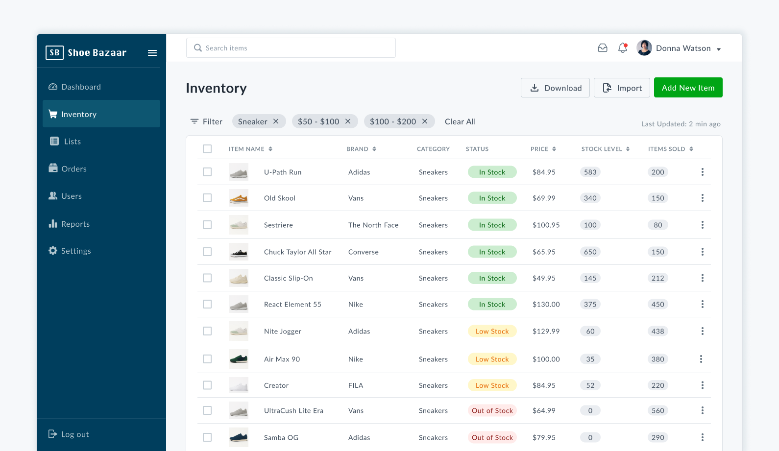 Inventory Manager dashboard data table design desktop ecommerce erp filters inventory inventory manager saas table ui ui design ux ux design web web application