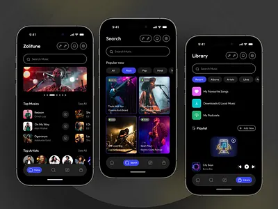 Music Player Mobile App album analytics app apple music concept dark theme design fireart studio interface mobile app music music distribution music player product design rapchat spotify ui ux