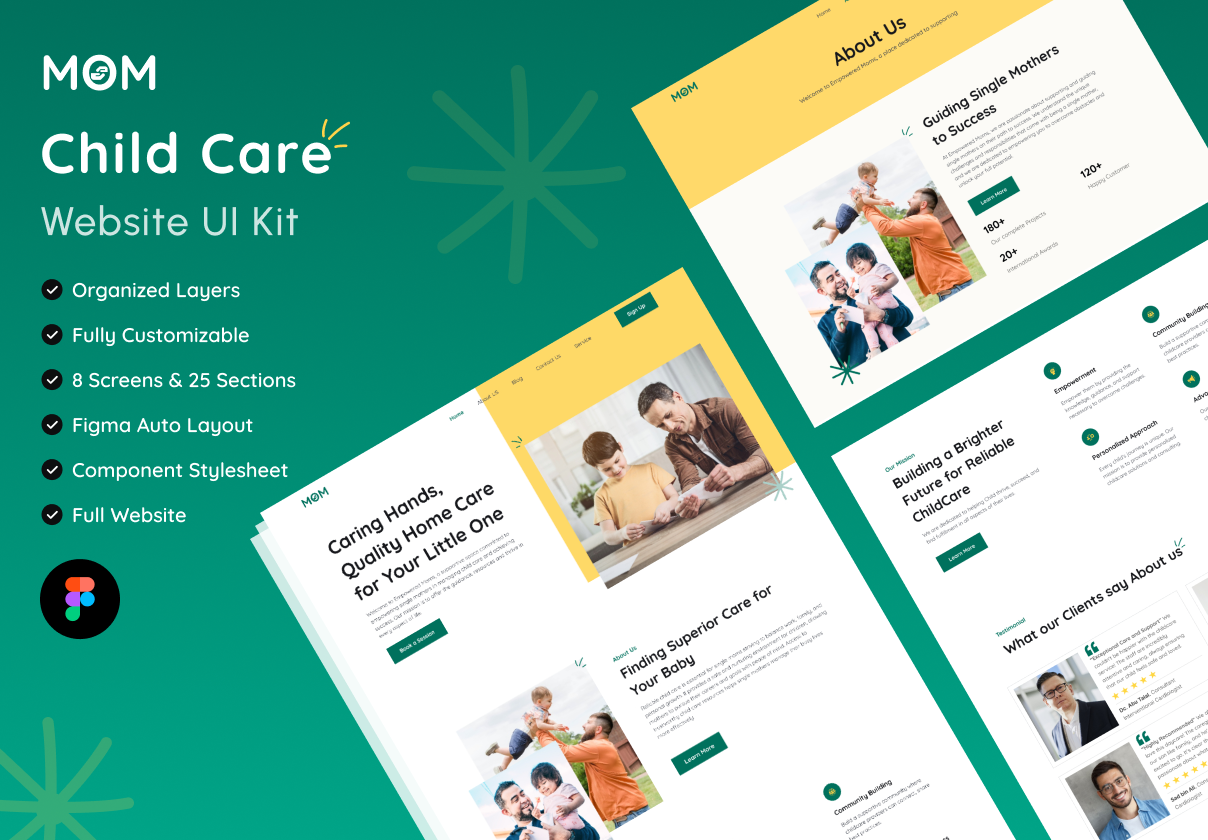 MOM - Child Care Free Website UI Kit child care children figma figma design figma template ui ui design uihut web template web ui website website design