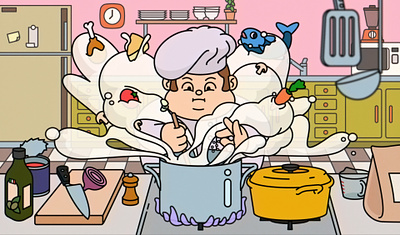 Steam Hug adobe illustrator character design chef cooking fod prep food illustration ingredients kitchen pot soup steam vector