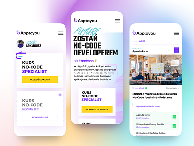 Apptoyou – e-learning platform with no-code courses academy blue course design mobile nocode product purple ui ux yellow