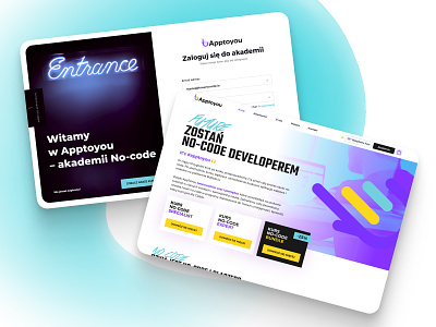 Apptoyou.pl academy academy courses design learning login platform product purple turquoise ui ux video yellow