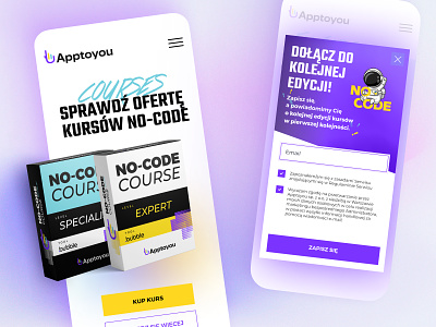 Apptoyou.pl – no-code courses apptoyou box bubble courses design fresh havenocode mobile nocode product purple turquoise ui ux yellow