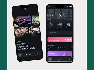 Women Driving App animation app blacktheme design driveapp driver driving app logo rapido uber ui uidesign ux