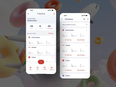 Traxx – Smart Tax Residency Tracker for Global Nomads calculation cards digital nomads fab fintech income tax ios khalid hasan zibon list view mobile mobile web stats travel app traveling ux design