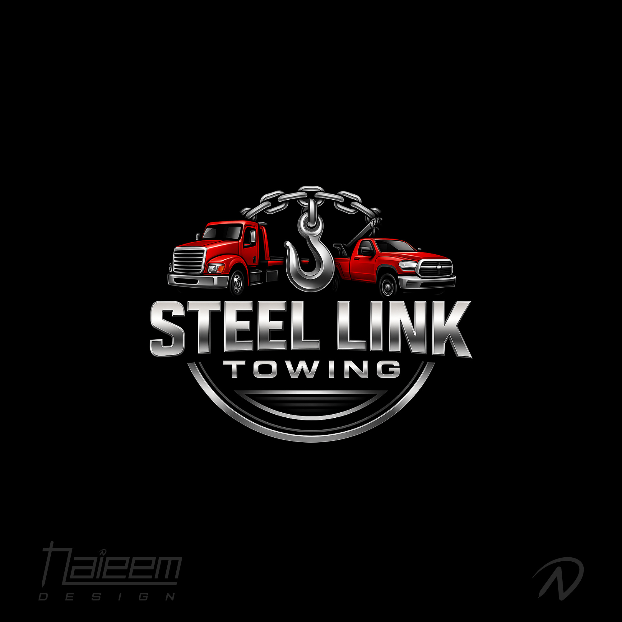 Steel Link Towing Logo Design | Heavy Duty Hook & Truck Theme automotive towing logo bold vehicle service logo custom towing emblem custom truck service logo heavy duty truck logo logo for towing business metallic hook design naieem design towing logo powerful auto logo professional tow branding roadside recovery logo steel hook logo tow truck chain logo tow truck logo towing business identity towing company branding towing logo design truck and trailer logo truck service branding vector logo for towing