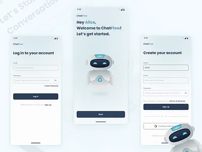 ChatFlow UI - log in & sign up pages mobile app ui