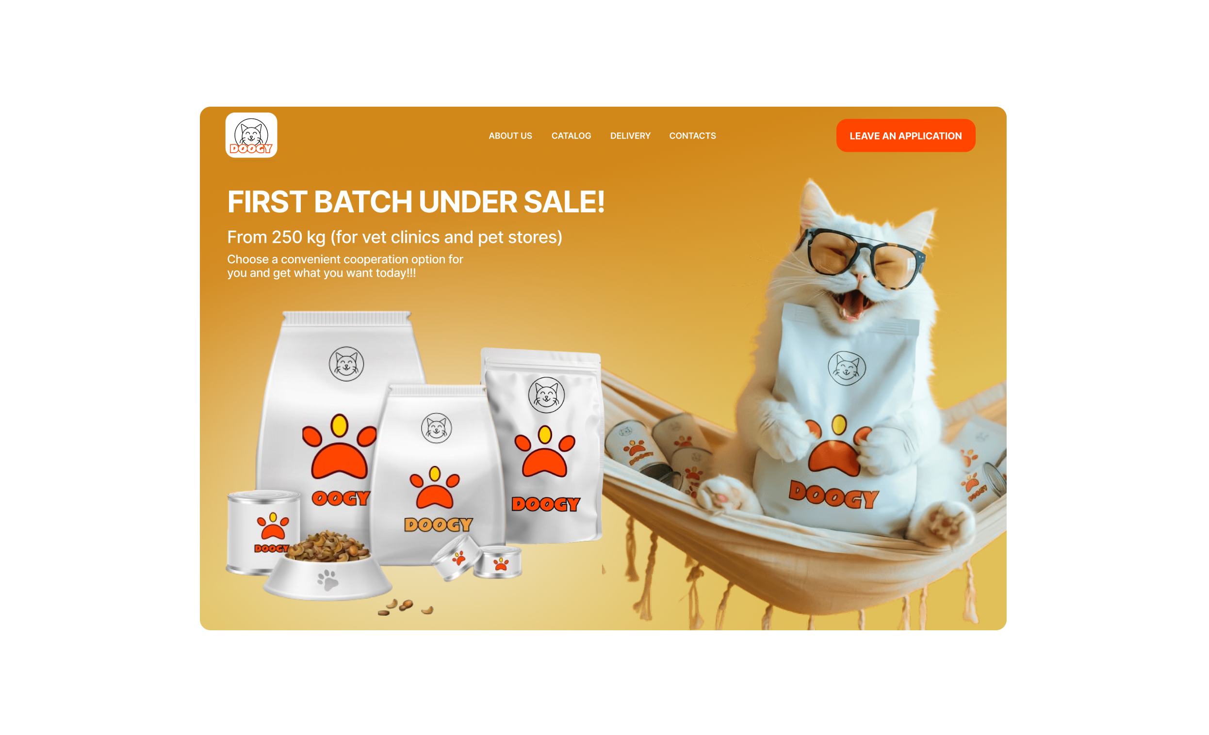 Landing for a company that produces cat food design lending logo pet shop ui ux