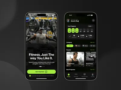 Fitness App UI – Mobile Design for iOS appdesign clean ui dark mode design figma fitness app fitness tracker fitness ui gym app health app ios app minimalism mobile app design mobile ui photoshop ui ui design ux ui workout app