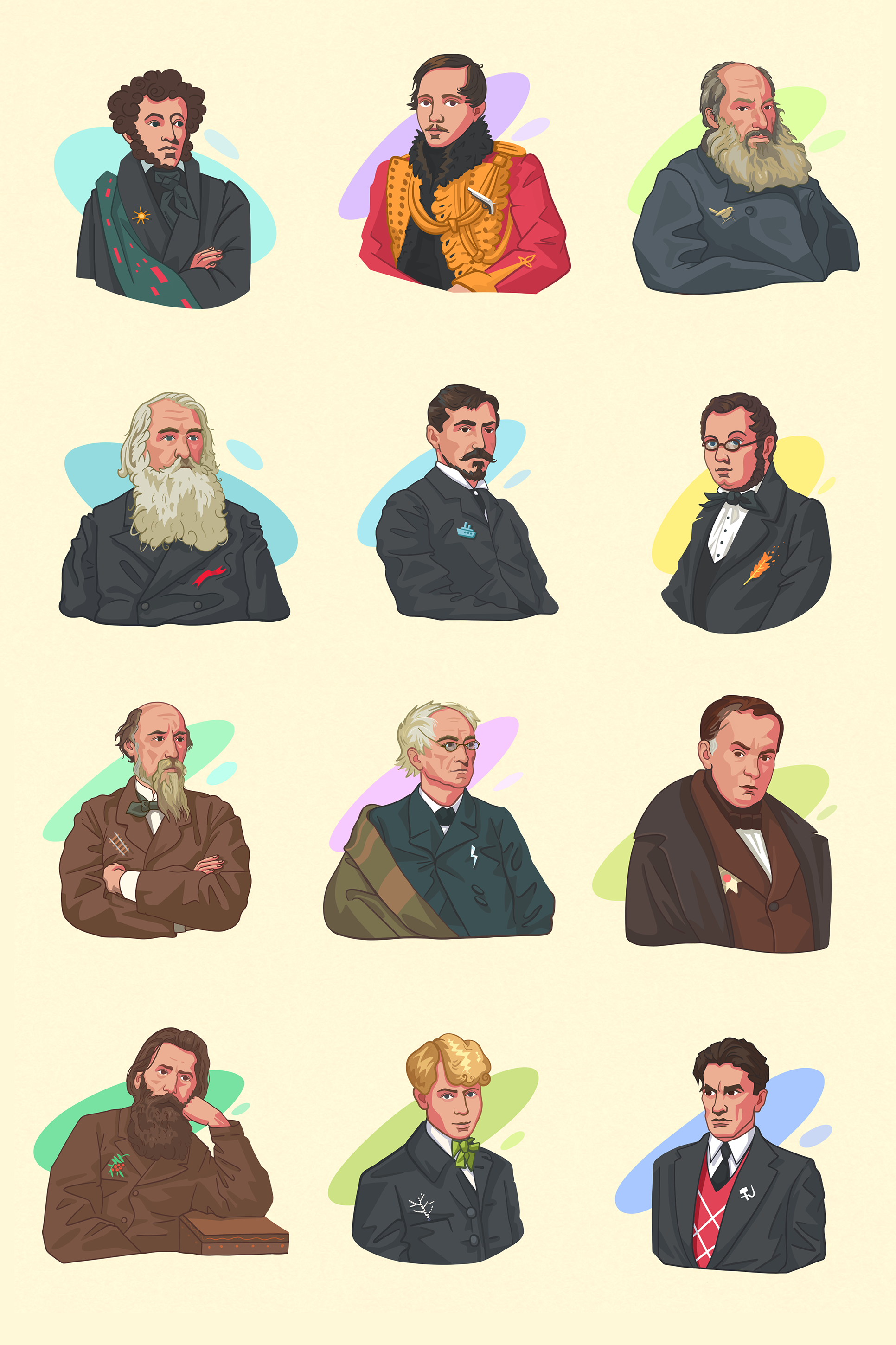 Russian poets for gasfort studio dribbble emblem graphic illustration poet russia symbol vector