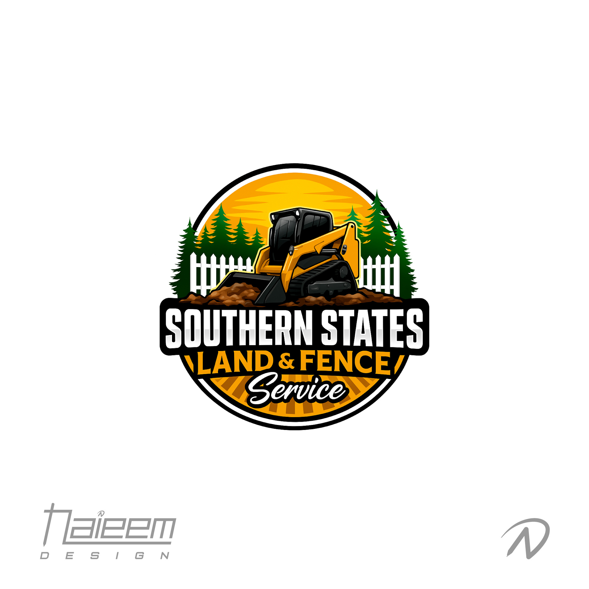 Custom Landscaping & Excavation Logo for Southern States bold property service logo brush clearing logo design construction land logo contractor equipment logo custom fencing logo design dirt work business branding earthmoving service logo excavation service logo fence and tractor business logo fence installation branding heavy equipment identity land clearing logo design land grading business identity land prep logo landscape contractor logo naieem design logo rural fencing company logo skid steer business logo southern countryside brand southern states logo