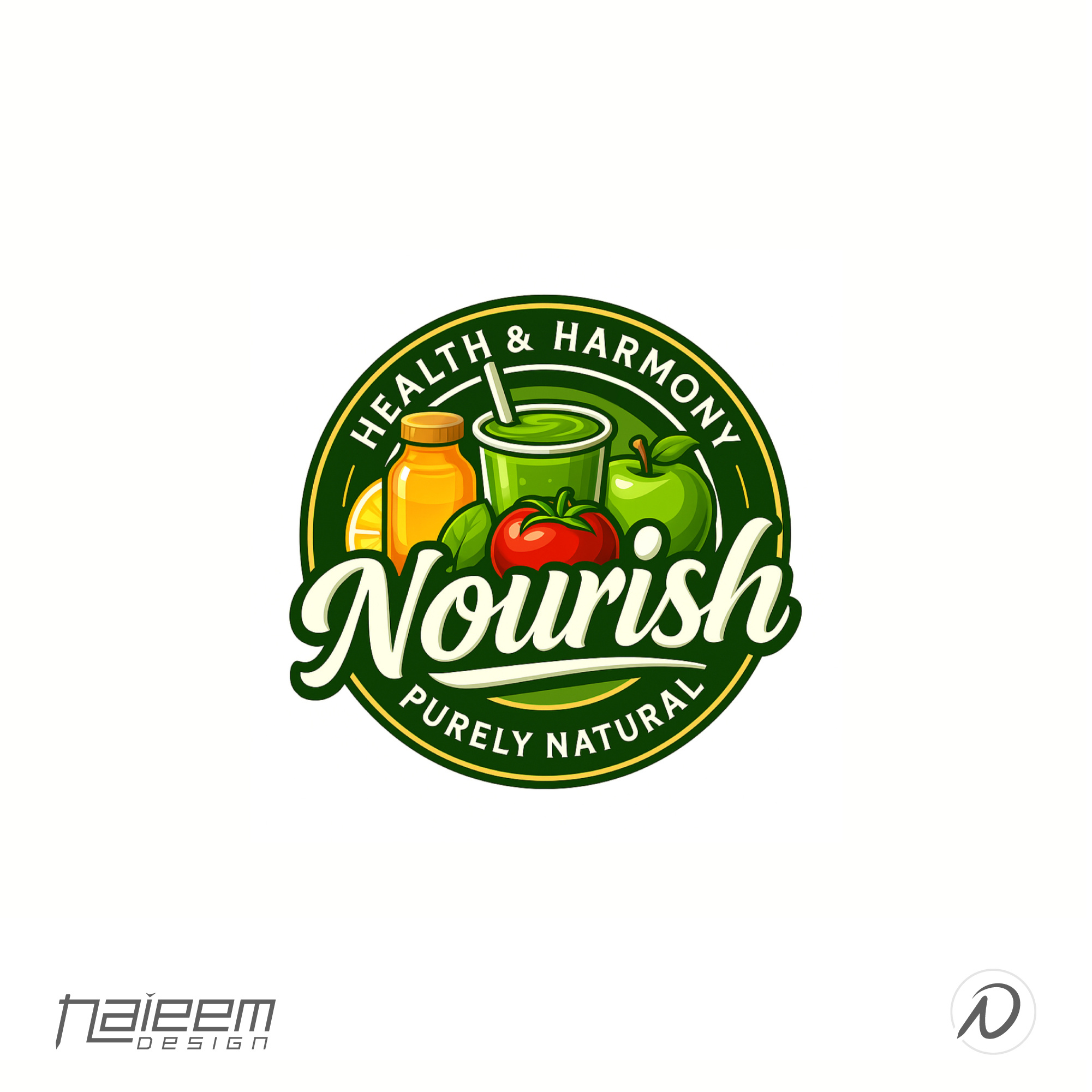 Natural Food and Juice Bar Logo | Healthy Lifestyle Brands clean eating brand logo cold pressed juice logo diet and nutrition logo fresh produce logo green food logo design health and harmony identity health brand logo healthy living logo herbal product branding juice bar branding naieem design organic logo natural food business logo natural lifestyle logo nourish product logo organic logo design purely natural business identity smoothie shop logo superfood logo design vitamin rich food logo wellness company branding