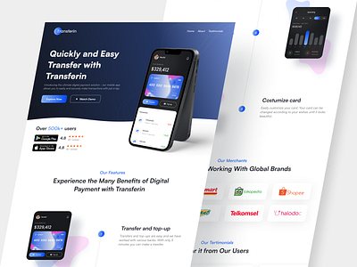 Transferin - Company Landing Page bank bank landing page banking company landing page digital banking finance finance app financial fintech fintech landing page homepage landing page money payment saving transaction ui wallet web design website