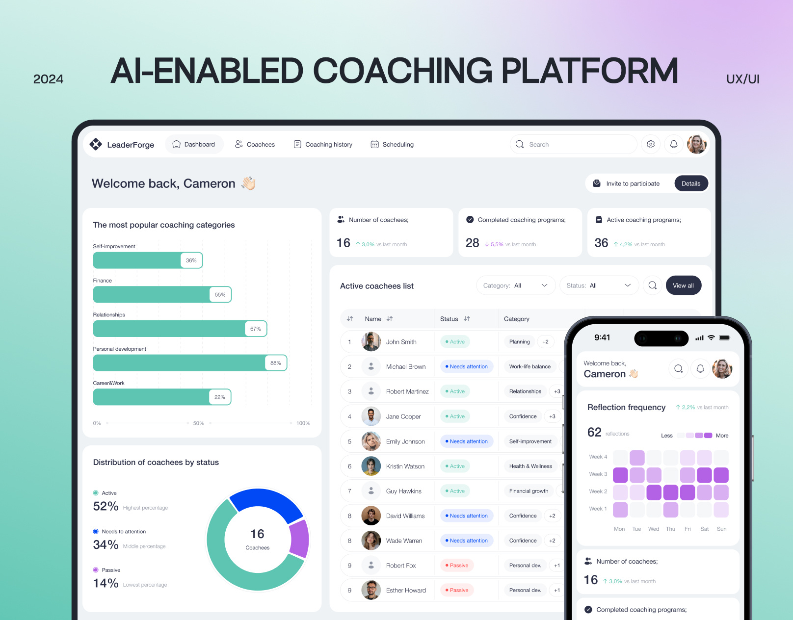 🎓 AI E-learning Dashboard | Educational Coaching Web App UX/UI analytics dashboard app design coaching platform dashboard design dashboard uxui design e learning app e learning app design edtech edtech platform design educational app design educational platform lms design mobile app design ui uiux user experience ux web app design web platform design