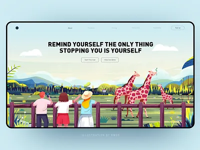 Landingpage giraffe illustration landscape scene trees vector zoo
