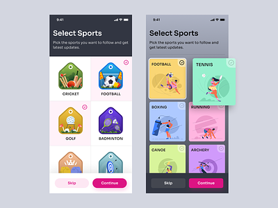 Sports App app design boxing branding cricket design figma football golf illustration mobile app running selection sports tennis typography ui design update