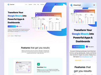 Chartmat website [Live] 🔥 appdesign branding chartmat dashboards design google sheets illustration landing page lendingpage platform powerful apps responsive saas website saas app uiux website