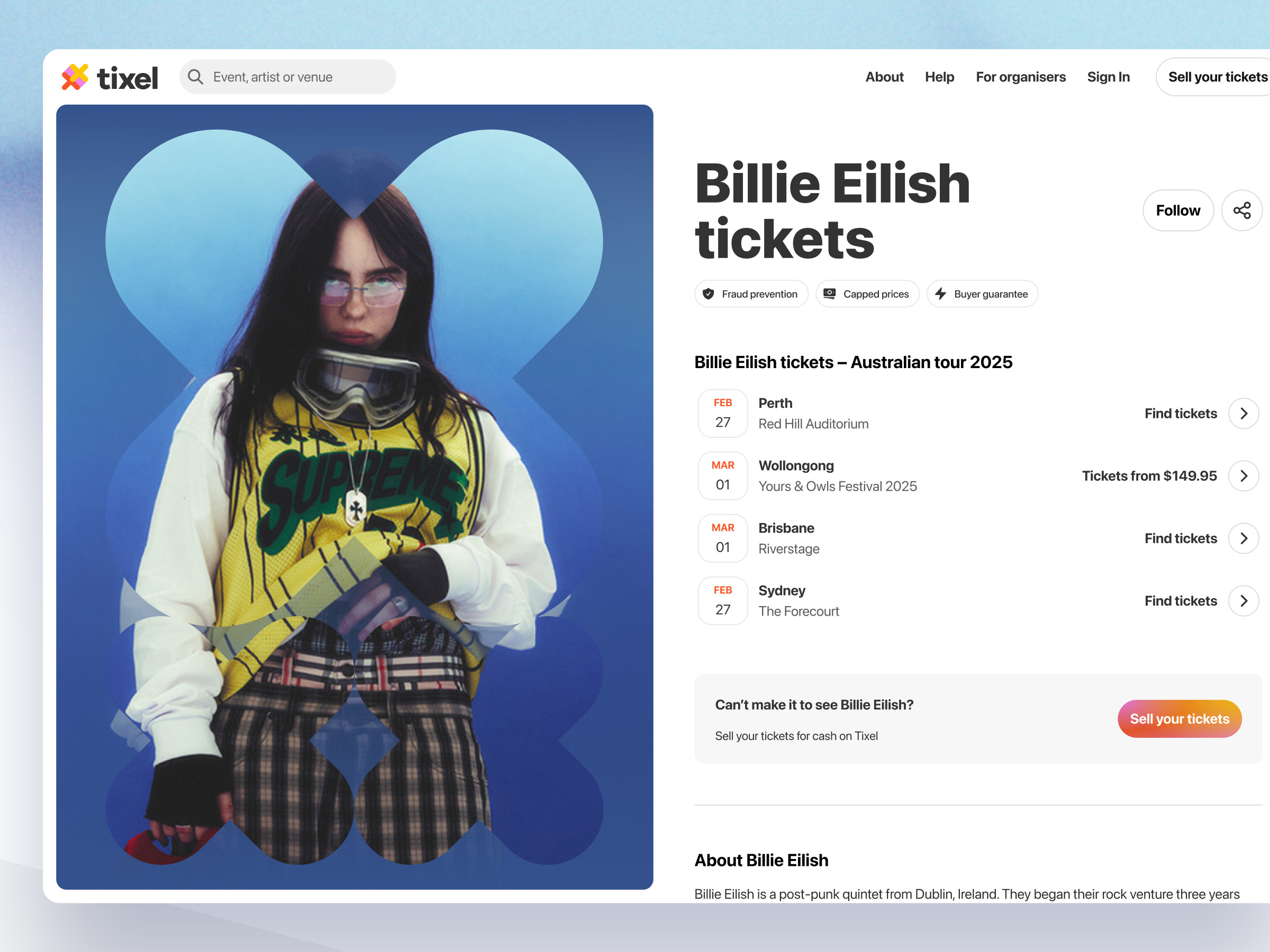Tixel artist page artist bento clean design minimal modern music simple tickets ui ux website x