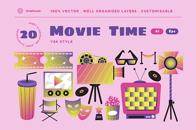 Pink Y2K Movie Asset Illustration landing page movie movie asset pink y2k y2k style