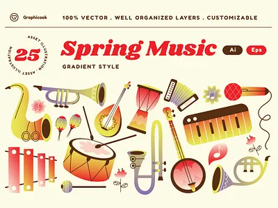 Broken White Gradient Spring Music Illustration broken white landing page music music instrument spring spring music