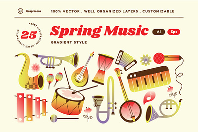 Broken White Gradient Spring Music Illustration broken white landing page music music instrument spring spring music