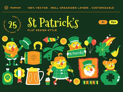 Green Flat Design St Patrick's Day Illustration beer celebration event flat design flat design style green landing page saint patricks st patricks