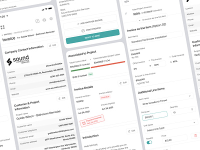 Invoice Editor | Complex saas app application billing app clean complex redesign construction customer bill estimate invoice editor invoice line item multiple invoice payroll responsive design send invoice ui ux ux redesign