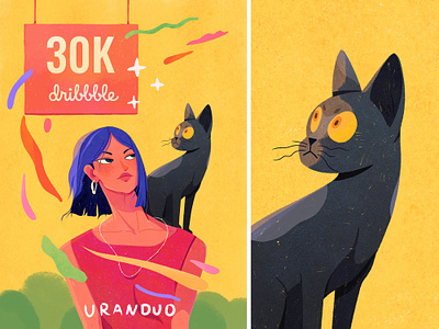 30K 30k animal cat character dribbble flat followers girl illustration lady noise texture uran woman