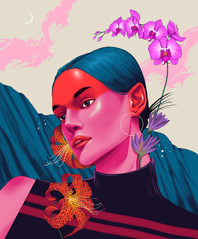 🌟 design fashion illustration orchid portrait sajid women