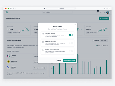 Notifications Dropdown - Preline UI admin application button chart charts components dashboard design system figma icon modal nav notification preline preline ui settings stats switch toggle user interface