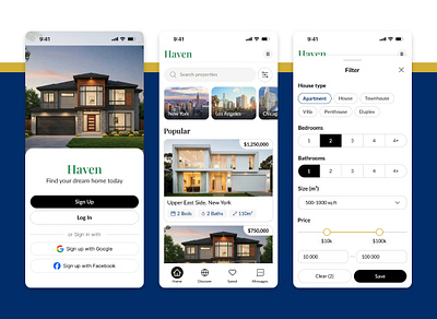 Haven real estate company - App design graphic design minimalistic mobile app property real estate responsive ui uiux