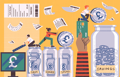 Waitrose Weekend Magazine colour design editorial illustration finance illustration print savings
