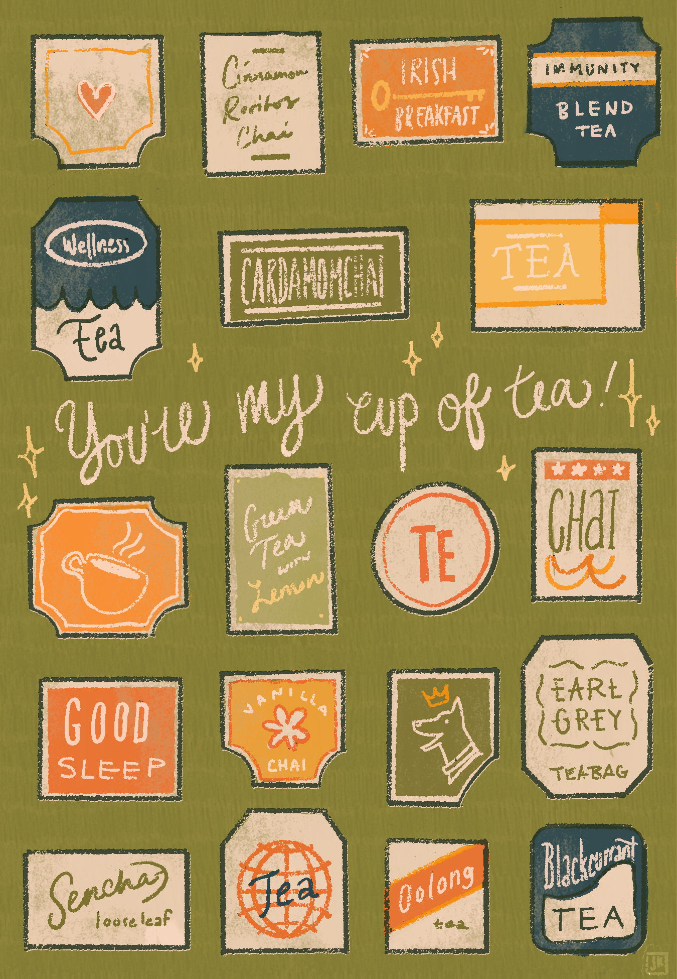 you’re my cup of tea ✨ greeting card illustration postcard tea