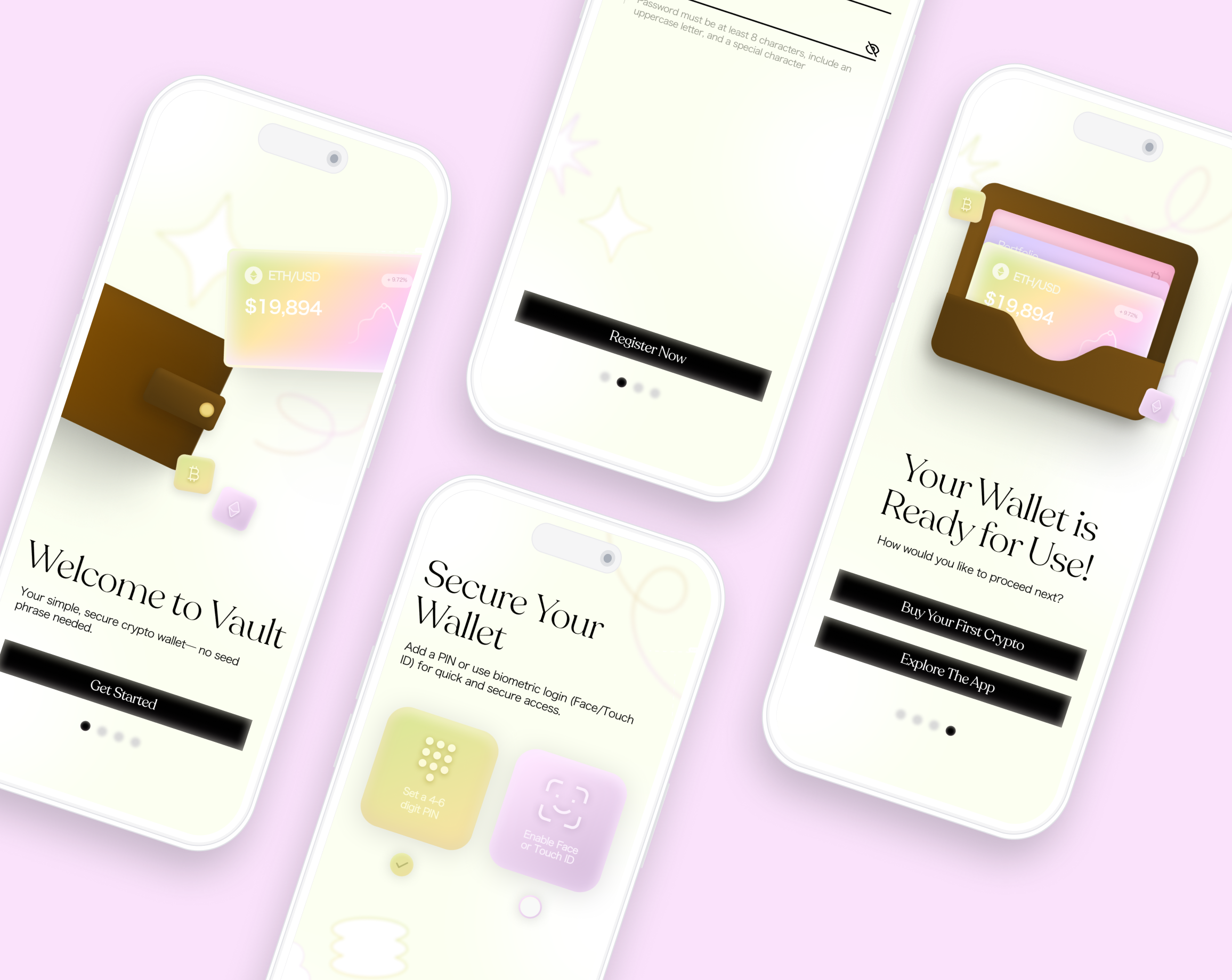 Crypto Wallet App Onboarding Screens + Prototype app blockchain branding crypto design graphic design onboarding screens ui user interface wallet app