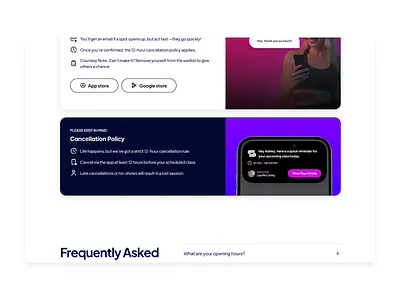 SculptZone • Policies fitness iphone notch notification pilates pill policies section ui ux vector website work workout