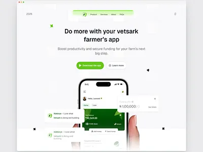Hero section for vetsark agrifintech app clean design fintech hero herosection productdesign ui uiux ux