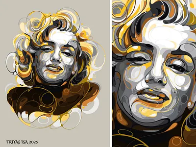Marilyn Monroe abstract artstyle artwork colorful curve design illustration inspirational legendary line monochrome music portrait unique vector vectorart yellow