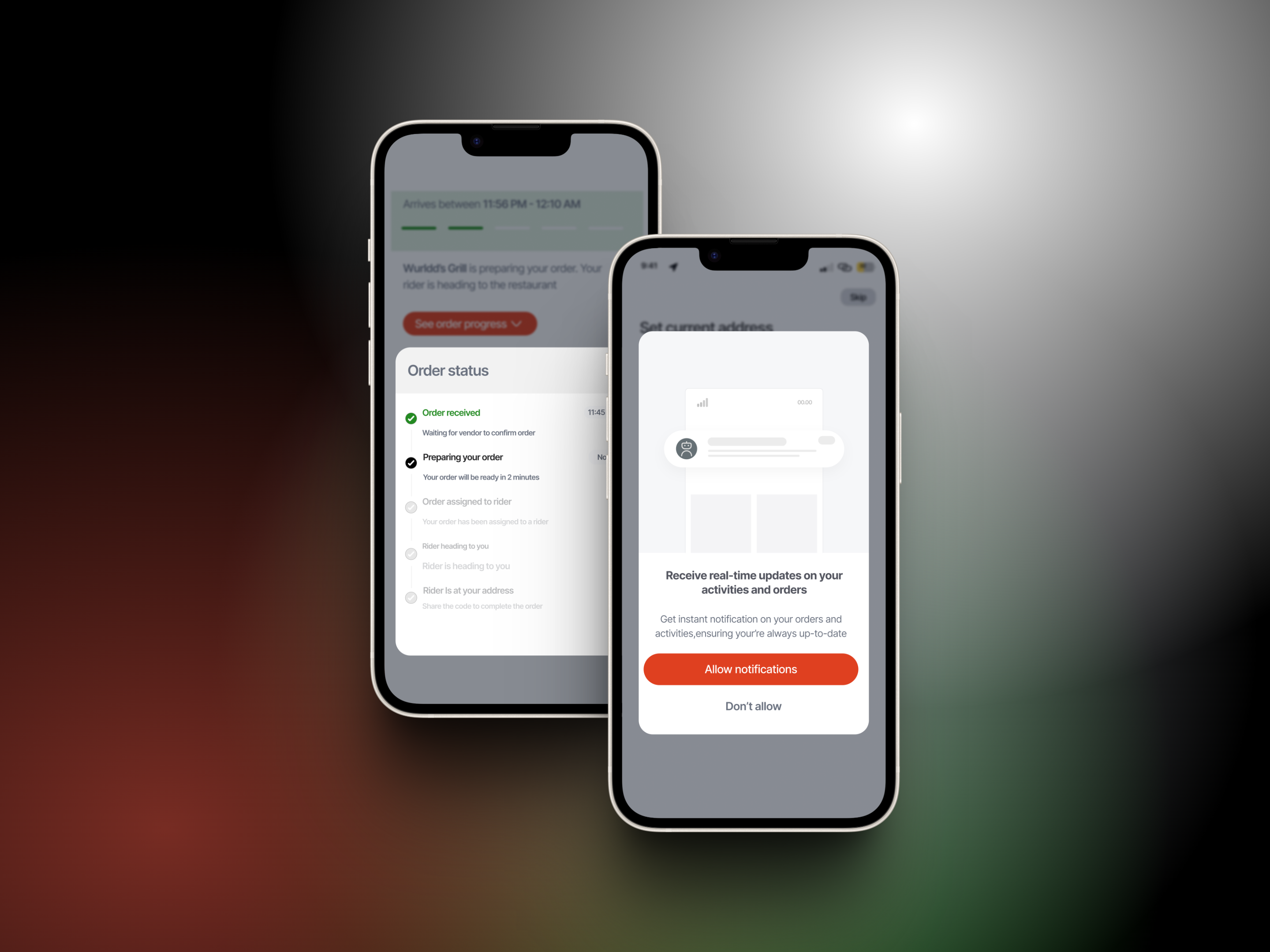 In app order progress ui