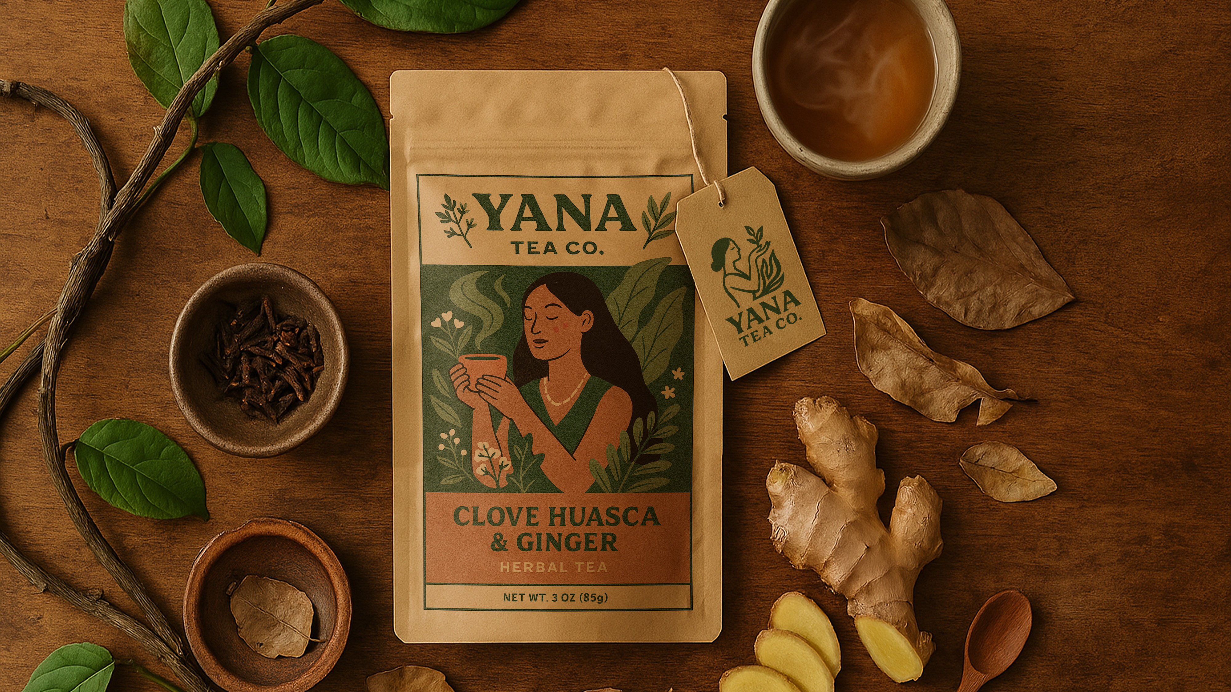 Yana Tea Co. Amazonian Herbal Tea Branding branding foresthealing illustration krafttexture naturalpackaging packagingdesign sustainabledesign teabrand womenled