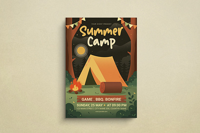 Summer Camp Flyer design flat design flyer graphic design illustration mockup summer summer camp summer event template