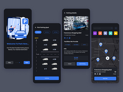 Park Here - Dark Theme Mobile App dark dark theme design mobile app mobile ui treinetic ui uiux ux