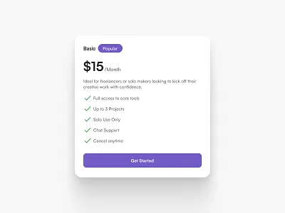 Basic Plan – Pricing Card UI app dailyui dailyui or www.dailyui.co design ui