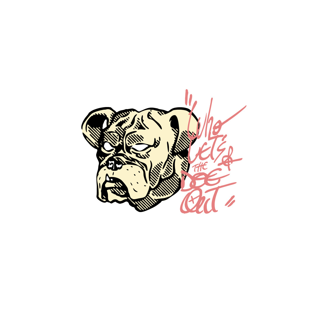 WHO LET'S THE DOG OUT graphic design icon illustration
